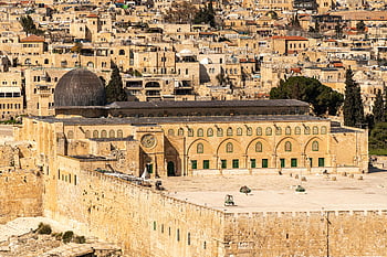 Jerusalem, Al-Aqsa Mosque, Old City, historic architecture, high angle view, warm daylight, scenic view, Middle East, Islamic architecture, ancient city, urban landscape