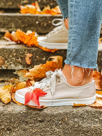autumn, leaves, shoes, sneakers, jeans, legs, feet, footwear, steps, nature, stairs
