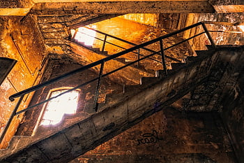 escaliers, cage d'escalier, la perspective, architecture, balustrade, Espace intérieur, vers le haut, vers le bas, maison, étapes, monter