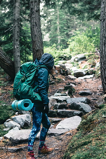 túrázás, hátizsák, sziklás erdei ösvény, Brit Kolumbia, Kanada, személy séta, szabadtéri kaland, természet, utazás, trekking, zöld hátizsák