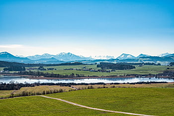 velden, natuur, meer, bergen, stad-, landschap, bergketen, landelijk, platteland, hemel, toneel-
