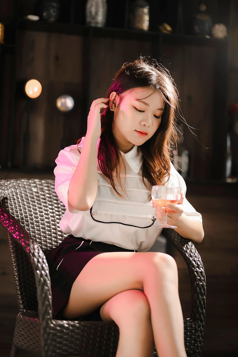 asian Woman, wine, leisure, relaxing, sitting, portrait, woman