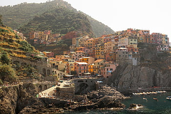 Manarola, cinque terre, fargerik landsby, naturskjønn utsikt, livlig åsside, Italia, med utsikt over havet, kystby, Middelhavet, reisemål, kystlandsby
