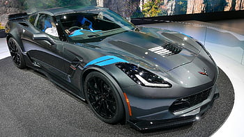 černá chevrolet corvette, sportovní auto, luxusní vozidlo, auto show, Vysoce výkonné auto, Černý exteriér, modré akcenty, konvertibilní, Automobiloví nadšenci, automobilového designu, výstava automobilů