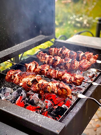 meat on grill, juicy meat skewers, grilling over coals, Moscow outdoor barbecue, barbecue setup, open coals, outdoor barbecue, meat skewers, grilling meat, barbecue meat, juicy meat