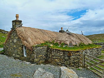 viking, house, thatch, ancient, farm, historical, rocks, history
