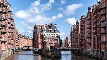 warehouse, building, channel, flow, speicherstadt, hamburg, historical, architecture, landmark, tourism, cityscape