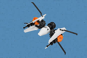 Lego, espacio, caza estelar, Fuerza del trueno, moc, Canon 100 mm, naranja, blanco, negro, juguete, modelo