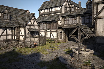 middle Ages, half-timbered House, fountain, village, historic Center, building, architecture, historical, truss, house, downtown