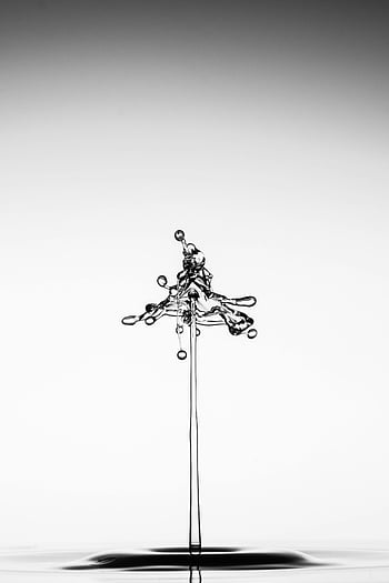 zwart-wit afbeelding, water plons, unieke vorm, minimalistische achtergrond, artistieke vangst, monochrome fotografie, vloeibare dynamiek, hoge snelheid fotografie, abstracte kunst, waterdruppels, plonsfotografie