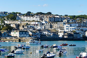 st ives, cornwall, město, Anglie, moře, lodí, pobřeží, budov, Příroda, domy