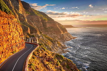 road, coast, cliff, sunset, mountains, south Atlantic, landscape, sea, ocean, vacations, water
