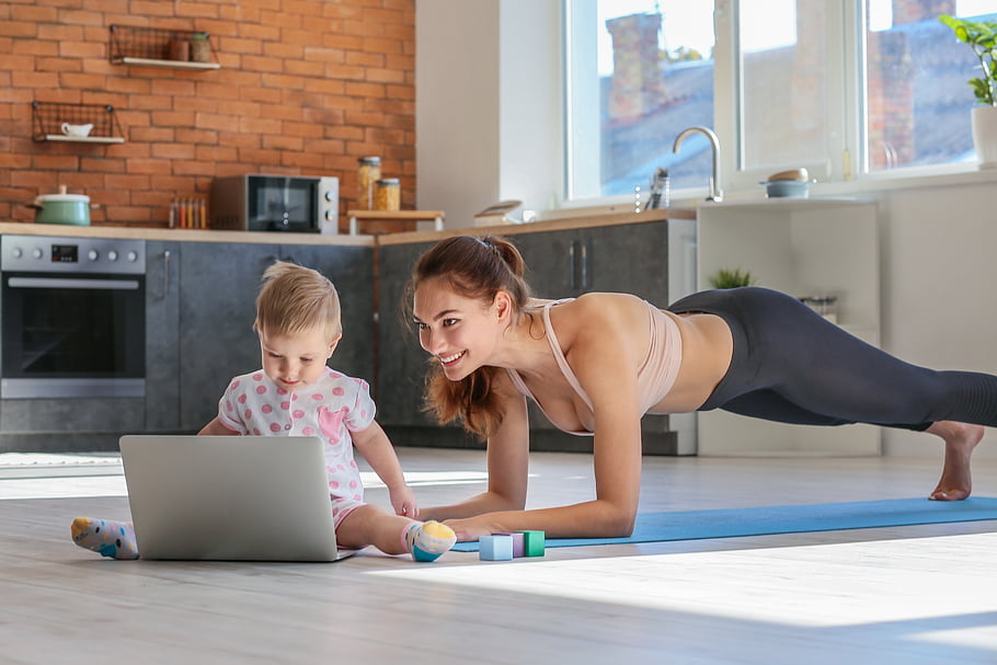 yoga, mama, Acasă, copil, mamă, oameni, exercițiu, fitness, sănătate, întinde, Femeie