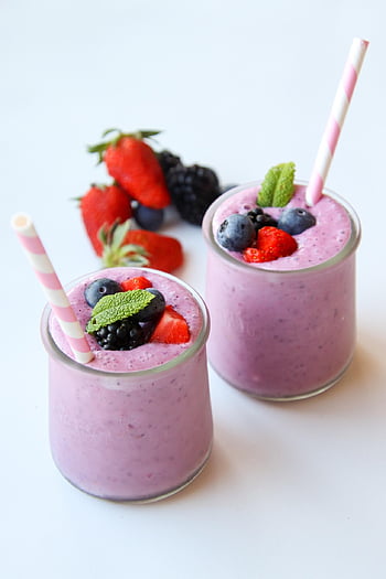 Smoothie, Frühstück, Beeren, Erdbeere, Brombeere, Blaubeere, Minze, lecker, Lebensmittel, rot, Rosa