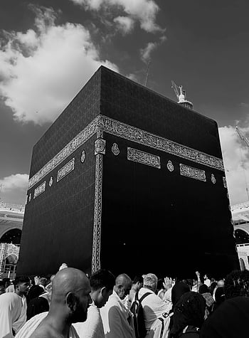 kaaba, mecca, Saudská arábie, poutníků, dav se modlí, během dne, Islámská pouť, hajj, Náboženské místo, Černý a bílý, svaté místo