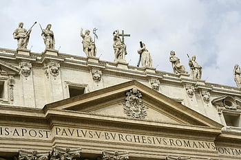 Basilika Santo Petrus, kota Vatikan, situs warisan dunia unesco, patung, fasad, arsitektur religius, Roma, Italia, tengara sejarah, seni kristen, rasul