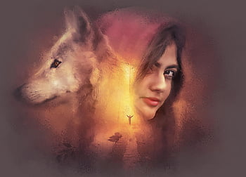 woman, wolf, little Red Riding Hood, fantasy, fairytale, digital Painting, book Cover, fantasy Book Cover, corel Painter, wolf Head, person