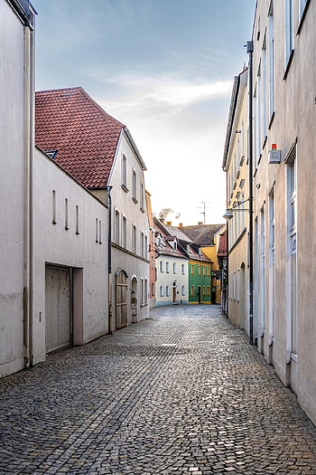 ulice, alej, město, domy, chodník, vesnice, krajina