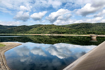 innsjø, reservoar, refleksjon, skyer, demning, Tyskland, harpiks, dammen veggen, natur, landskap, himmel