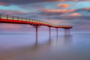 ocean, nature, beach, gazebo, sky, clouds, cumulus