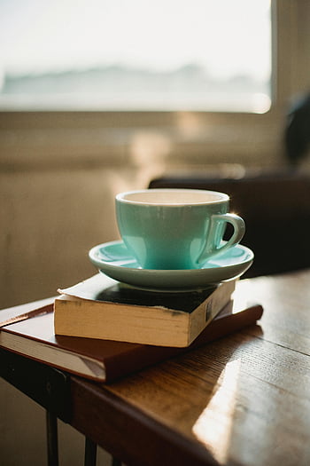 ถ้วยกาแฟ, หนังสือซ้อน, หน้าต่างที่มีแสงแดดส่อง, การตั้งค่าที่สะดวกสบาย, เครื่องดื่มอุ่น ๆ, บรรยากาศอันเงียบสงบ, โต๊ะไม้, ฉากในร่ม, อ่านนุ๊ก, แสงยามเช้า, เครื่องดื่มร้อน