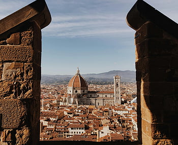 catedral de florencia, edificio de cúpula marrón, Antiguos muros de piedra, cielo azul claro, vista impresionante, florencia, Italia, arquitectura histórica, paisaje urbano, Puntos de referencia europeos, fotografía de viajes