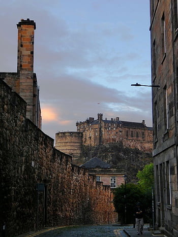 Schottland, edinburg, Schloss, Straße, Stadt, Morgen, Wand, Edinburgh