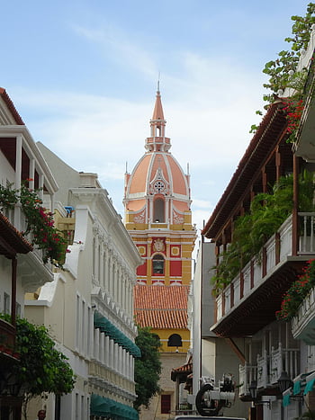Katedrála Cartageny, cartagena de indias, Kolumbie, koloniální architektura, Historické kouzlo, katedrální věž, Katedrála v Cartageně, koloniální budovy, Jižní Amerika, cíl cesty, historické město