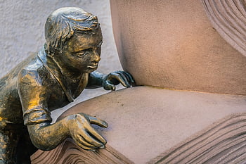 sochařství, bronz, dítě, Kniha, číst, postava, portrét, chlapec, výcvik, učit se, literatura