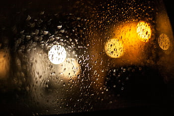 black wallpaper, drops of water, glass, lights, night, rain, raindrops, bokeh, wet glass, night lights, rain on glass