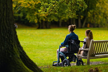 rollator, walker, rollator Walker, bench, disability, handicapped, disabled, woman, medical, rehabilitation, accessibility