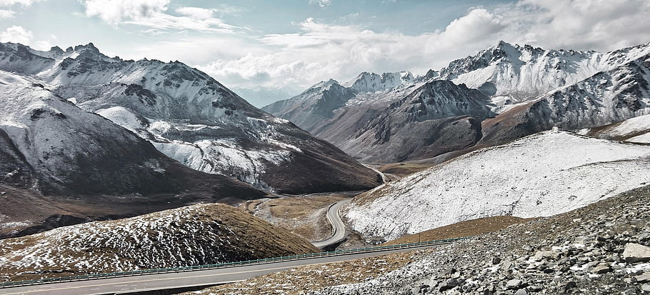 scenérie, zimní, Příroda, Dálnice Duku, xinjiang