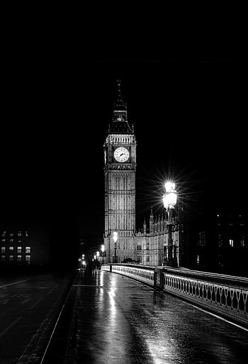 big ben, Londýn, fotografie ve stupních šedi, Černý a bílý, Noční osvětlená, hodinová věž, Anglie, panoráma města, městské krajiny, pouliční osvětlení, westminster bridge