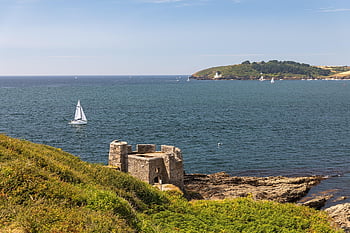 Falmouth, natura, castello, mare, oceano, isola, Cornovaglia, Inghilterra, costa, costruzione, paesaggio