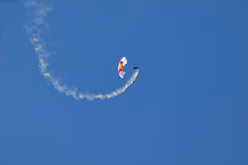 parachute, paratrooper, simulacrum, smoke, military
