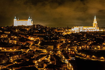 toledo, noc, město, budov, castilla-la-mancha