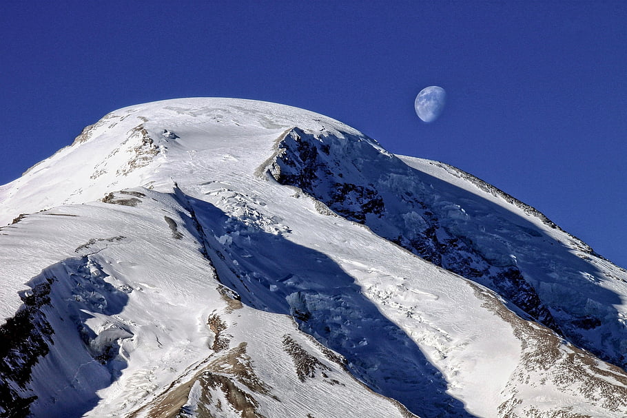 mountain, snow, summit, moon, landscape, scenic, hiking, nature