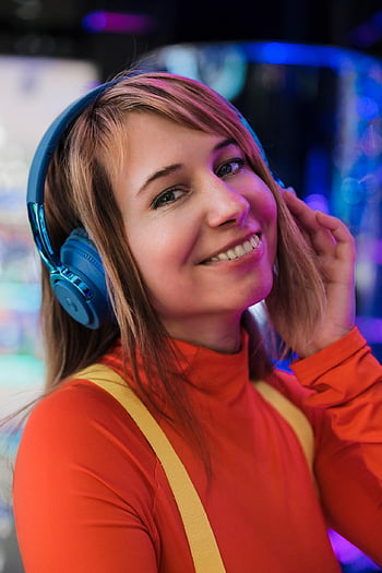 headphones, music, young Woman, portrait, person, close-up, music Lover, youth, smile, positive, joy