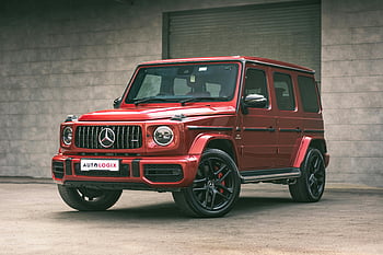 Červený luxusní SUV, mercedes-benz g-class, Stylové červené SUV, Luxusní funkce, Pozoruhodný design, zaparkované venku, Červený Mercedes-Benz, G-třída SUV, luxusní vozidlo, červené SUV, Venkovní parkování