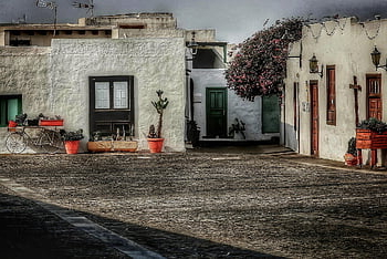 Spanyolország, falu, épület, piactér, esős időjárás, lanzarote, Kanári szigetek