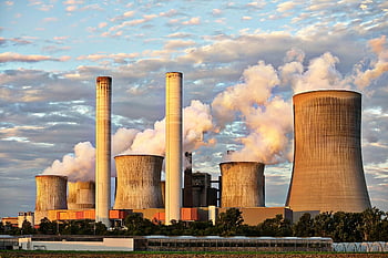 tovární krajina, elektrárna, emise kouře, zatažená obloha, průmyslová energie, chladicí věže, tovární fotografie, energie, průmyslové krajiny, tovární pohled, Fotografie elektrárny