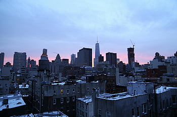 New York City, panoráma, západ slunce, Kultovní mrakodrapy, městskou architekturu, dramatický pohled, panoráma města, večer, budov, střešní, konstrukce
