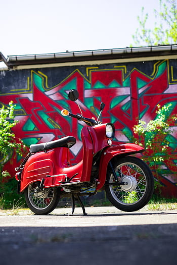 koloběžka, motocykl, červený motor, kolo, venkovní, doprava, klasický, retro, automobil, automobilového průmyslu