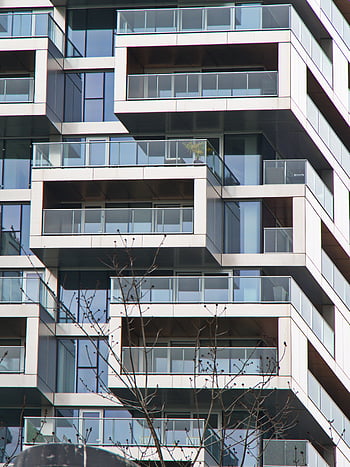 gebouw, balkons, buitenkant, architectuur, stedelijk, appartement, facade, stad, patroon, condo, ontwerp