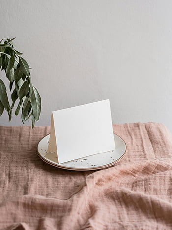 valkoinen paperi, keraaminen levy, minimalistinen asennus, Tyhjä kortti, kangas tausta, simulaatiot, tyylikäs muotoilu, minimalistinen muotoilu, valkoinen kortti, keraaminen ruokalaji, vaaleanpunainen kangas