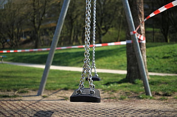 roccia, terreno di gioco, vuoto, bloccato, barriera, corona, bambini, swing, giocare, divertimento, parco