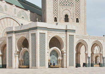 Hassan II Mosque, Casablanca, Morocco, historical mosque, intricate architecture, Moroccan architecture, Islamic architecture, mosque details, Casablanca landmark, Moroccan landmark