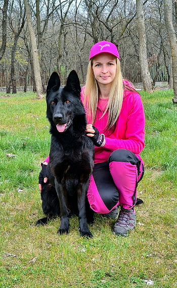 black German Shepherd, dog, friendship, woman, girl, pet, nature, meadow, german Shepherd, animal, domestic Dog