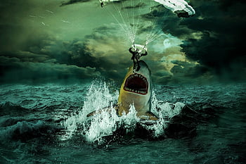 sea, ocean, shark, water, glider, forward, nature, waves