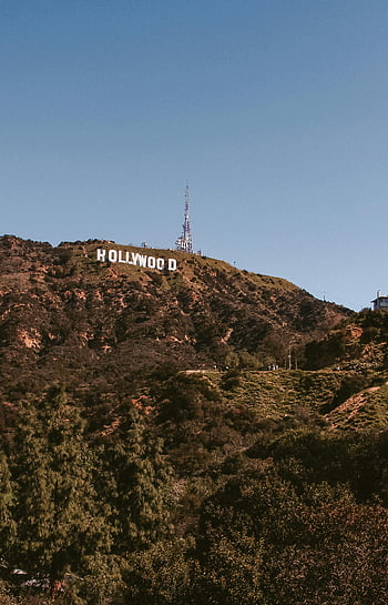 hollywood znamení, hnědá skalnatá hora, modrá obloha, Los Angeles, pohled, slunečný den, slavný orientační bod, Okolní kopce, hollywood kopce, venkovní scenérie, krajinářské fotografie